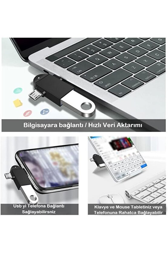 Type-c + Micro USB OTG 2si 1 arada USB 3.1 to USB 3.0 Dönüştürücü OTG