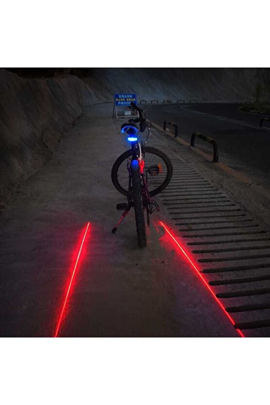 Çok Fonksiyonlu Pilli Bisiklet Led Lazer Şerit Işığı Arka Stop Lambası