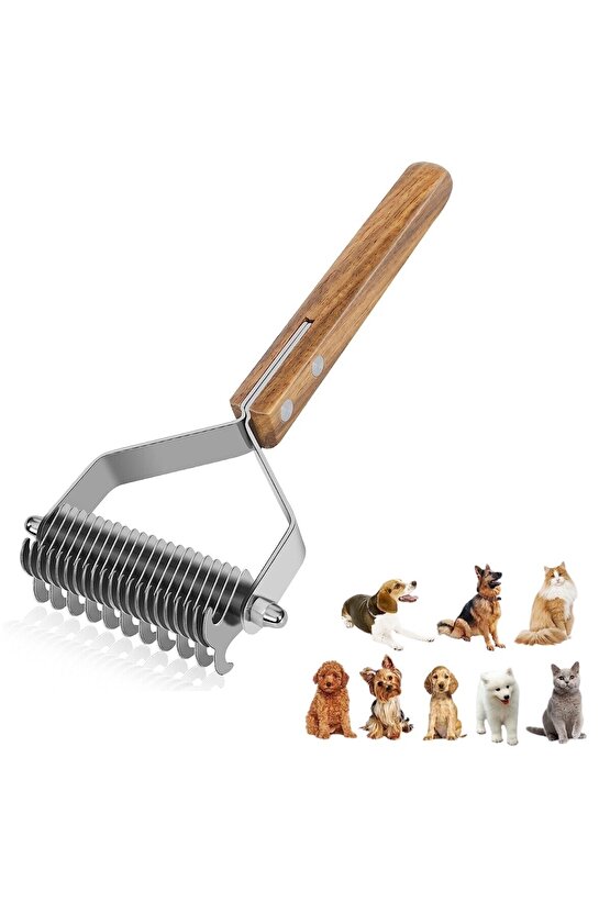 Ahşap Saplı Çift Taraflı Kedi Köpek Bakım Kıtık Tüy Topak Açıcı Metal Dişli Evcil Hayvan Tarağı