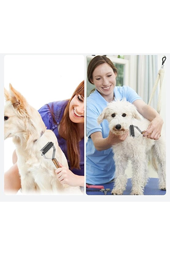 Ahşap Saplı Çift Taraflı Kedi Köpek Bakım Kıtık Tüy Topak Açıcı Metal Dişli Evcil Hayvan Tarağı