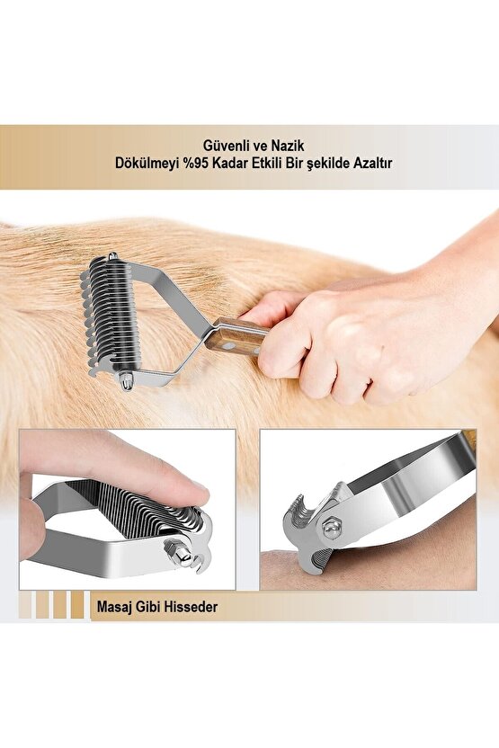 Ahşap Saplı Çift Taraflı Kedi Köpek Bakım Kıtık Tüy Topak Açıcı Metal Dişli Evcil Hayvan Tarağı