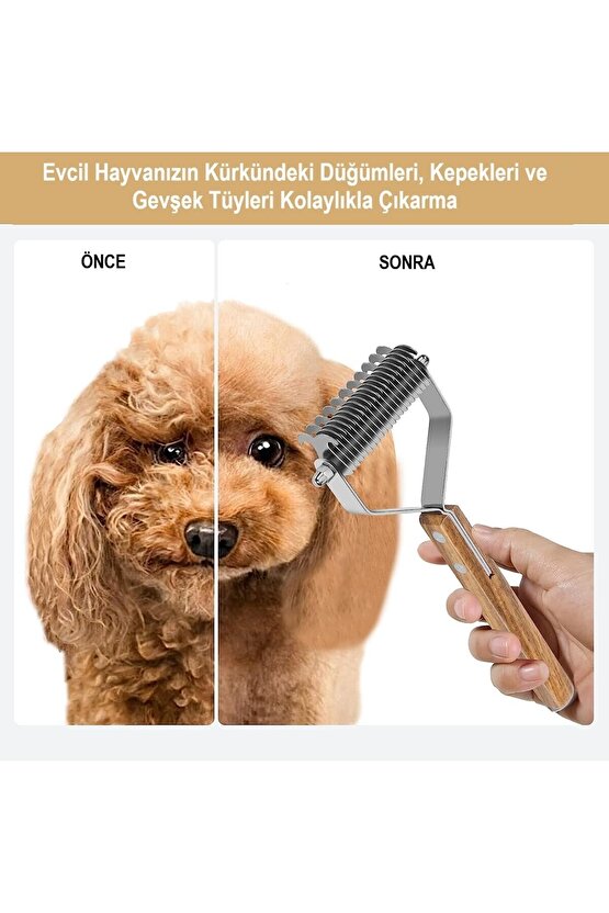 Ahşap Saplı Çift Taraflı Kedi Köpek Bakım Kıtık Tüy Topak Açıcı Metal Dişli Evcil Hayvan Tarağı