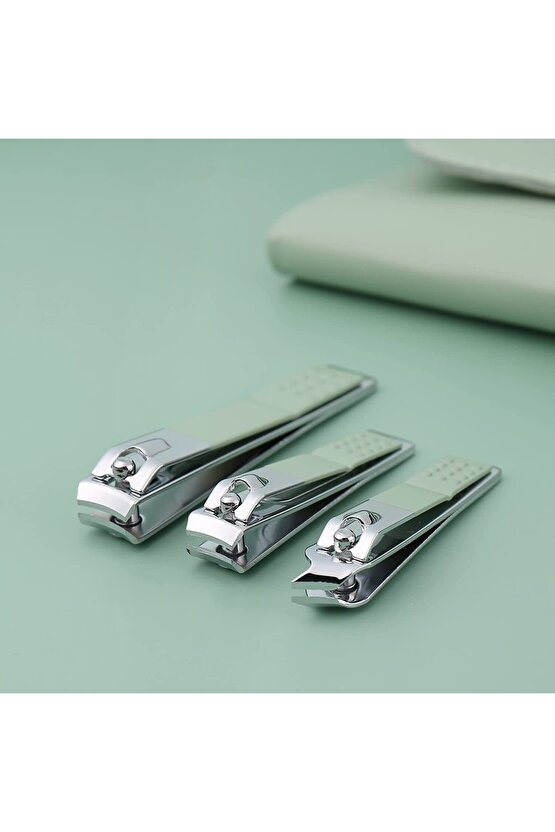 16 Parça Profesyonel Çelik Paslanmaz Deri Çantalı Manikür Pedikür Tırnak Yüz Bakım Seti- Yeşil