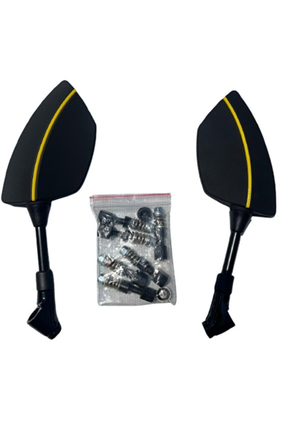 Motosiklet Ayna 426 Sarı Şeritli Üniversal 8-10 mm Uyumlu Marka Model Fark Etmez