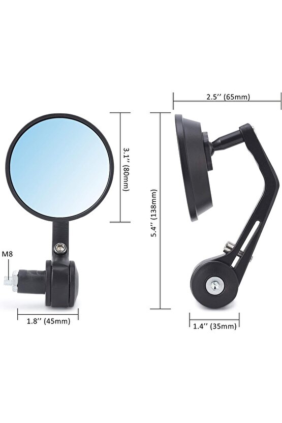 Modifiye Gidon Bağlantılı Oval Ayna Tk Siyah Cafe Racer