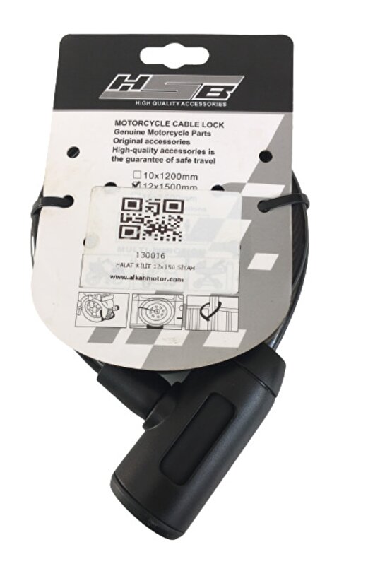 Bisiklet Çelik Halat Kilit 12x1500 Siyah A+++kalite Kilit 1,5 Mt