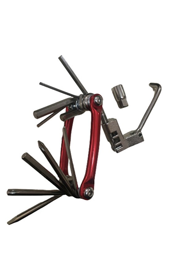 Anahtarlı Çakı Şeklinde Anahtar Takımı Zincir Sökme Aparatlı Kırmızı