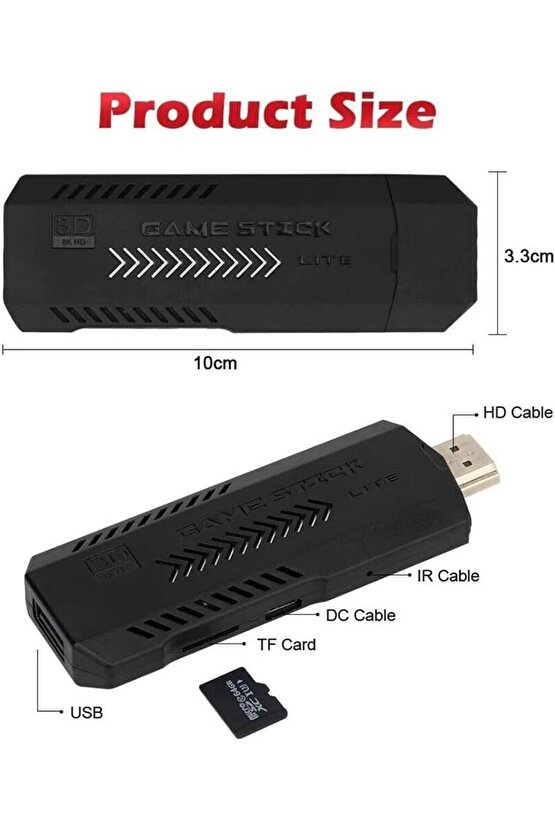 4K RETRO GAME STİCK 2 Kablosuz Kumandalı HDMI Çıkışlı 64GB VİDEO OYUN KONSOLU