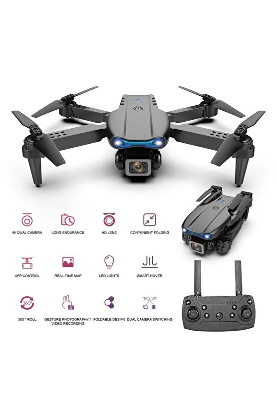 ÇİFT KAMERA VE BATARYALI DRONE UZAKTAN KUMANDALI APP DESTEKLİ QUADCOPTER TEK TUŞ İLE İNİŞ KALKIŞ