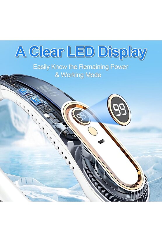 LED GÖSTERGELİ BOYUN FANI ŞARJLI TAŞINABİLİR SERİNLETİCİ VANTİLATÖR 5 HIZ AYARLI BOYUNLUK FAN