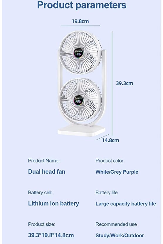 ŞARJLI MASAÜSTÜ ÇİFTLİ VANTİLATÖR MİNİ SERİNLETİCİ FAN