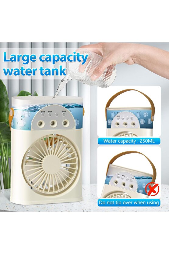 ŞARJLI LED IŞIKLI MASAÜSTÜ VANTİLATÖR FAN ODA HAVA NEMLENDİRİCİ HUMUDİFİER SERİNLETİCİ MİNİ KLİMA