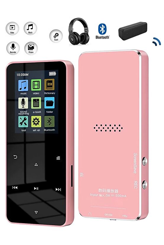 Bluetooth Lu Mp3-mp4 Çalar Fm Radyolu Şarjlı Mp4 Player Dahili Hoparlör 8gb Hafızalı Müzik Çalar