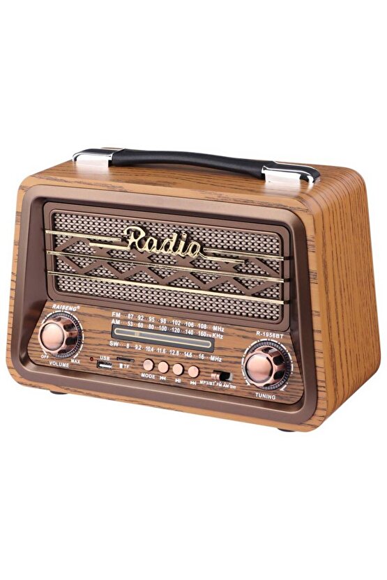 NOSTALJİK RADYO BLUETOOTH SPEAKER ŞARJLI SD KART USB GİRİŞLİ MP3 ÇALAR KABLOSUZ HOPARLÖR