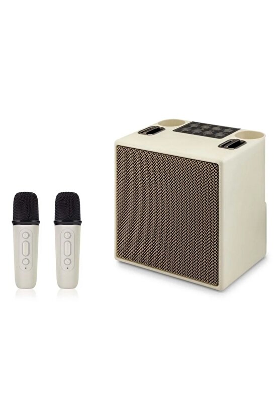 ÇİFT MİKROFONLU BLUETOOTH SPEAKER ŞARJLI KABLOSUZ KARAOKE HOPARLÖR PARTY BOX SES BOMBASI