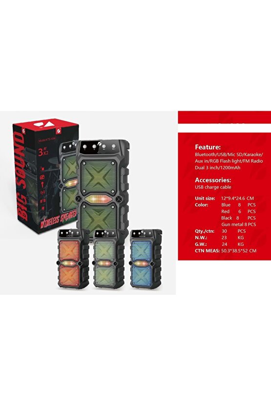 BLUETOOTH SPEAKER KABLOSUZ ŞARJLI HOPARLÖR LED IŞIKLI PARTY BOX SES BOMBASI