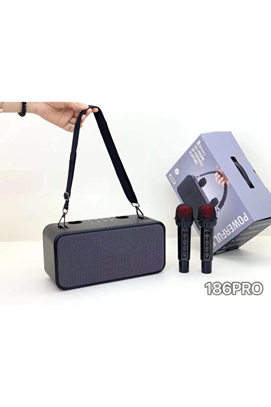 186PRO ÇİFT MİKROFONLU BLUETOOTH SPEAKER KABLOSUZ ŞARJLI KARAOKE HOPARLÖR