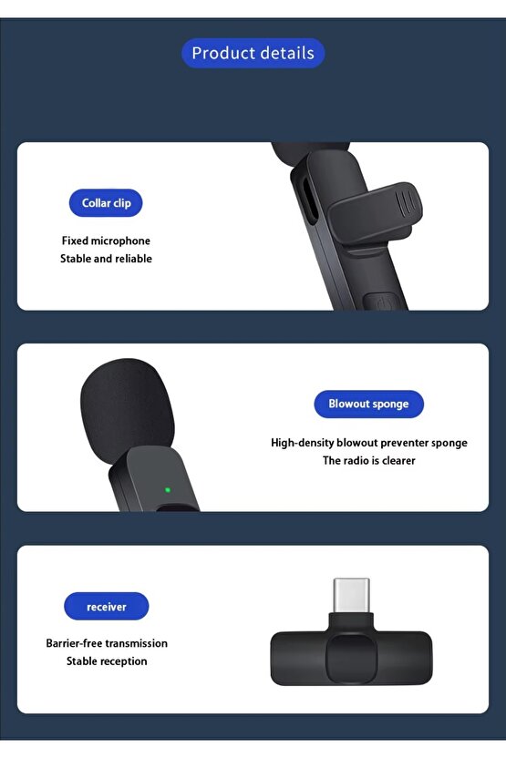 ANDROİD UYUMLU KABLOSUZ TEKLİ YAKA MİKROFONU TYPE C GİRİŞLİ YOUTUBE VİDEO CANLI YAYIN