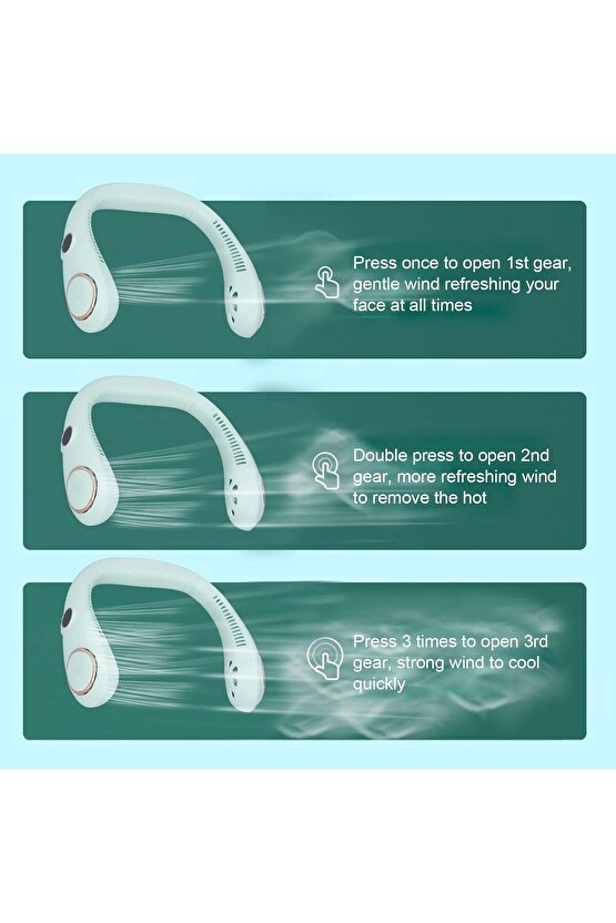 BOYUNA TAKILAN FAN MİNİ KLİMA SERİNLETİCİ VANTİLATÖR LED EKRANLI 3 SEVİYE ŞARJLI BOYUNLUK FAN