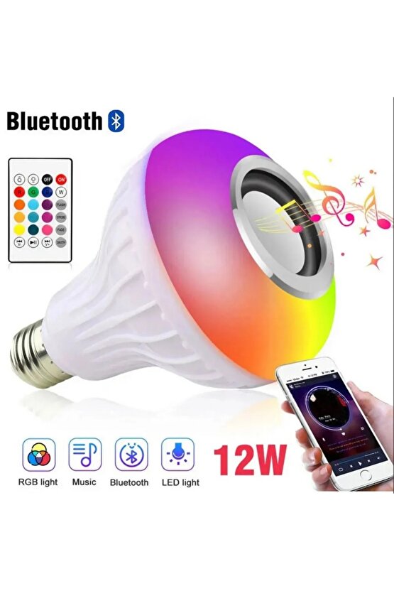 BLUETOOTH HOPARLÖR AMPUL RGB LED IŞIKLI 12W LED LAMBA UZAKTAN KUMANDALI MÜZİK ÇALAR