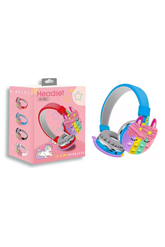 ÇOÇUKLAR İÇİN BLUETOOTH KULAKLIK KARİKATÜR POPİT SD KART GİRİŞLİ ŞARJLI KABLOSUZ KULAKLIK