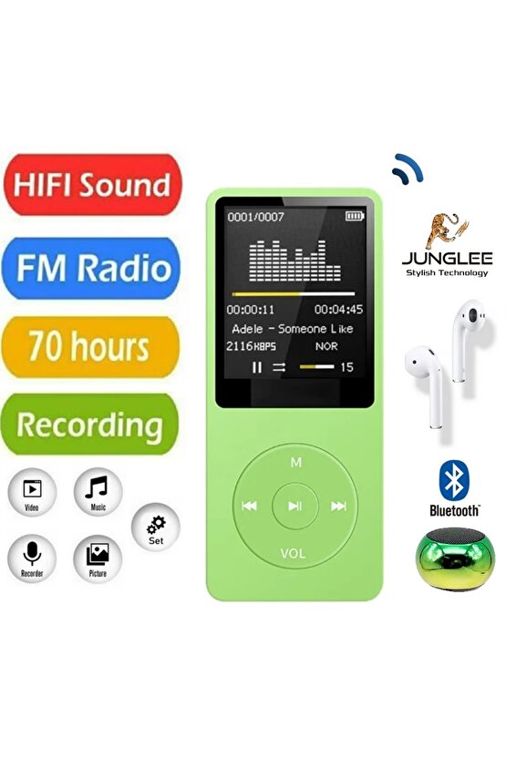 8GB HAFIZA KARTLI BLUETOOTHLU MP3 ÇALAR FM RADİO DAHİLİ HOPARLÖR EKRANLI MÜZİK ÇALAR