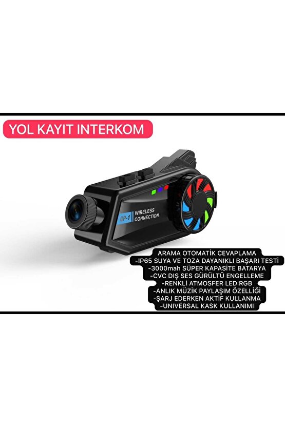 Kameralı Intercom Motosiklet Bluetooth Kask Kulaklık Ses Kontrolü 1080p Video Kayıt Videolu Interkom