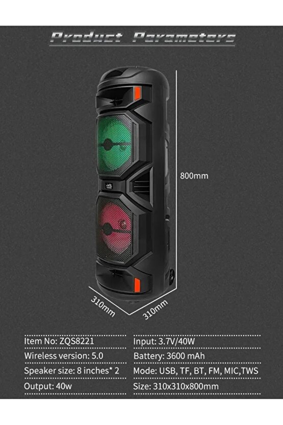 BÜYÜK BOY KABLOSUZ MİKROFONLU ŞARJLI HOPARLÖR KARAOKE BLUETOOTH SPEAKER