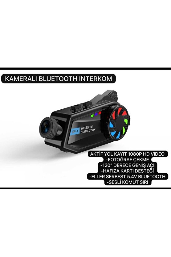 Bt68 Kameralı Intercom Motosiklet Bluetooth Kask Kulaklık Ses Kontrolü 1080p Video Kayıt Interkom