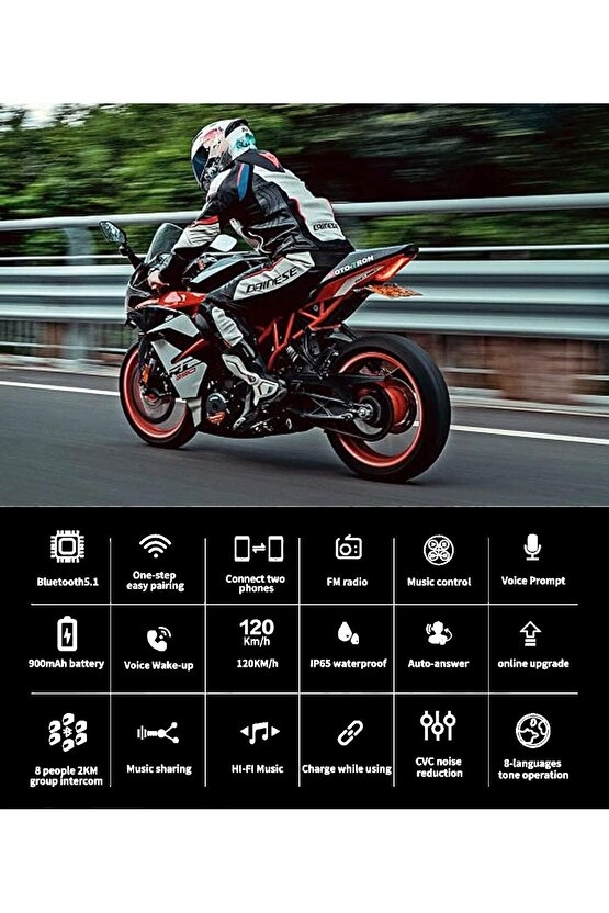 Motorsiklet Kask Bluetooth Kulaklık Mikrofonlu Fm Radyolu 8 Kişilik Çoklu Eşleşme Helmet Intercom