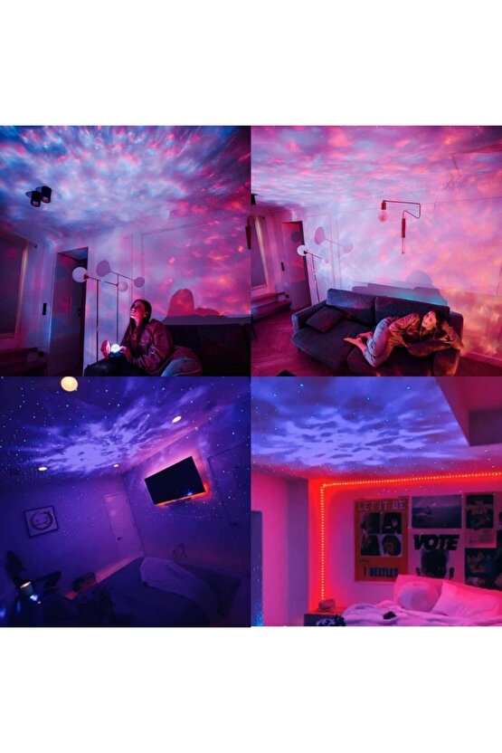 Starry Projektör Bluetooth Hoparlör Gece Lambası RGB Led Işıklı Parti Hoparlörü Speaker