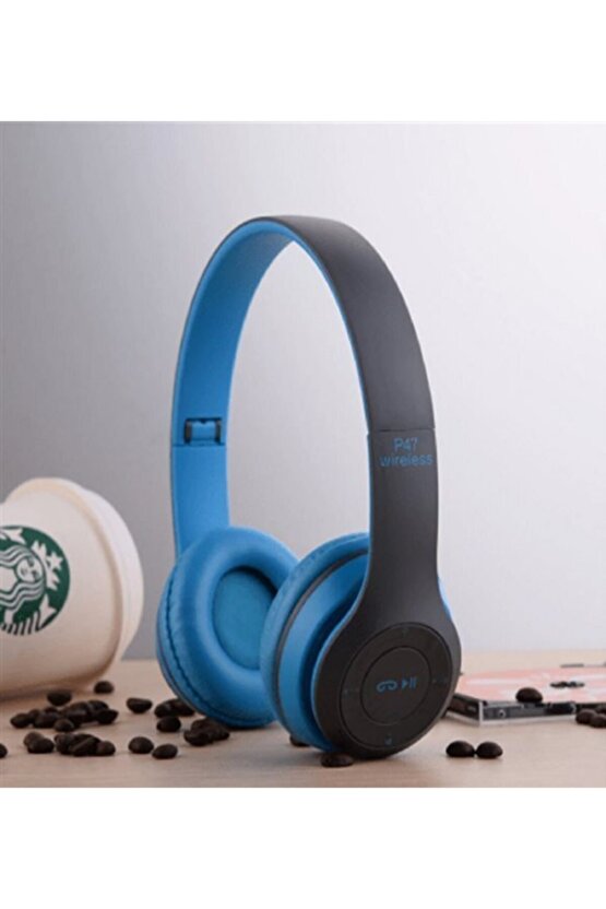 P47 Bluetooth Kulaklık Yükses Ses Ve Bass Kablosuz Mavi