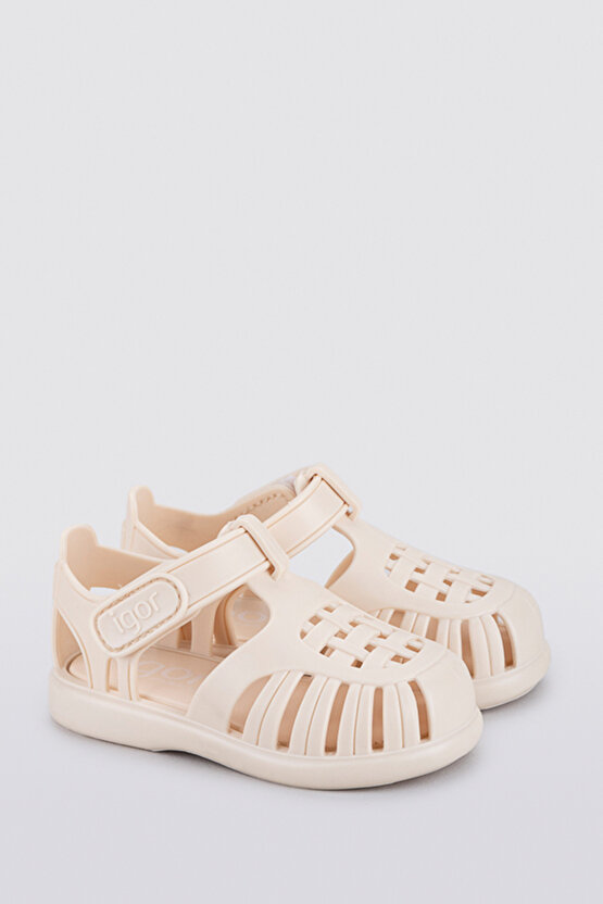 Tobby Solid Bebek Krem Sandalet