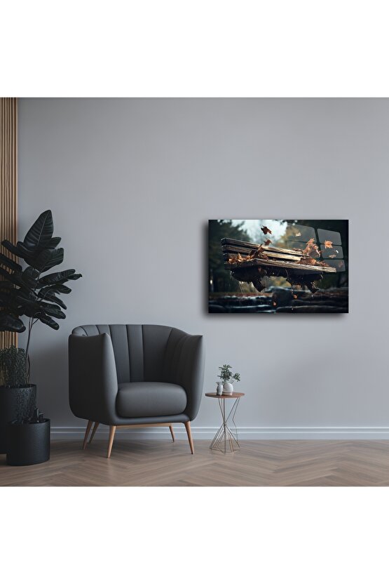 Cam Duvar Tablosu Uçan Bank ve Sonbahar Yaprakları