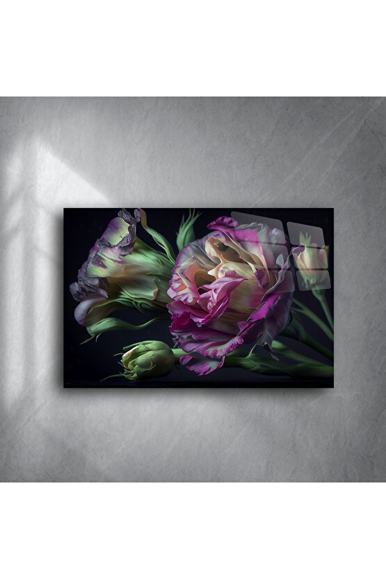 Romantik Kırmızı Pembe Lisianthus Metal Duvar Tablosu