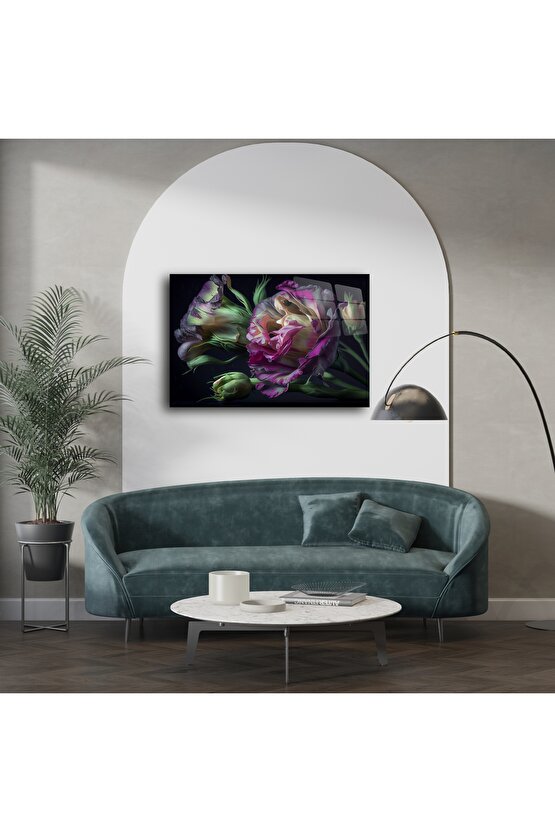 Romantik Kırmızı Pembe Lisianthus Metal Duvar Tablosu
