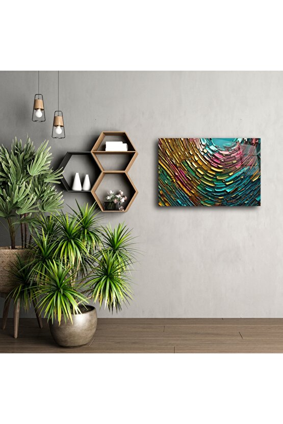 Soyut Renk Dalgaları Cam Tablo