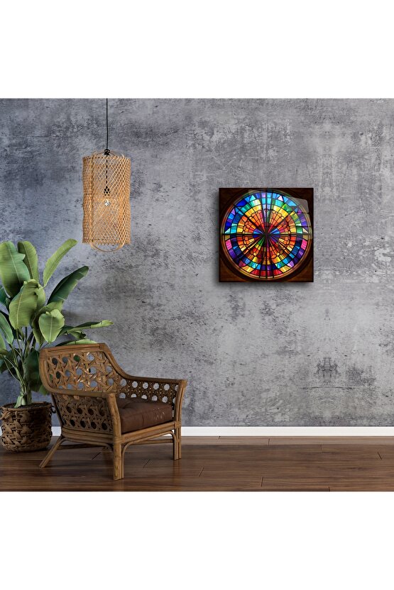 Renkli Vitray Desenli Cam Duvar Tablosu