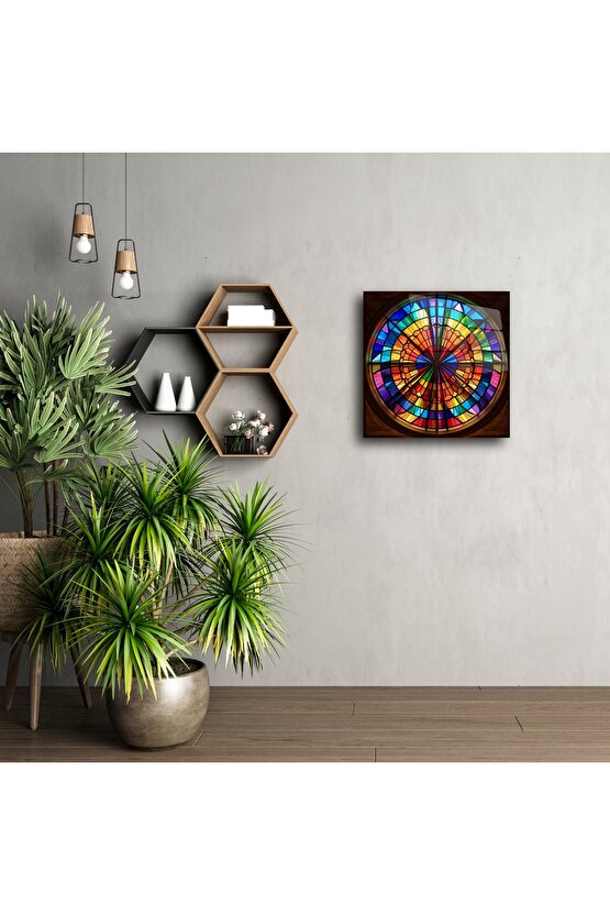 Renkli Vitray Desenli Cam Duvar Tablosu