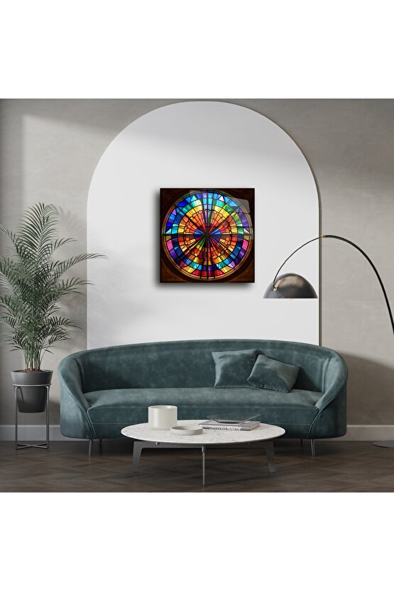 Renkli Vitray Desenli Cam Duvar Tablosu