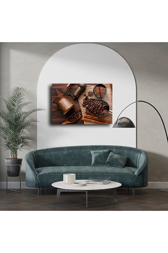 Otantik Kahve Temalı Cam Duvar Tablosu
