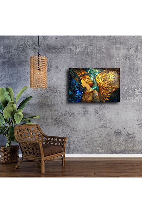 Altın Kanatlı Melek Cam Tablo