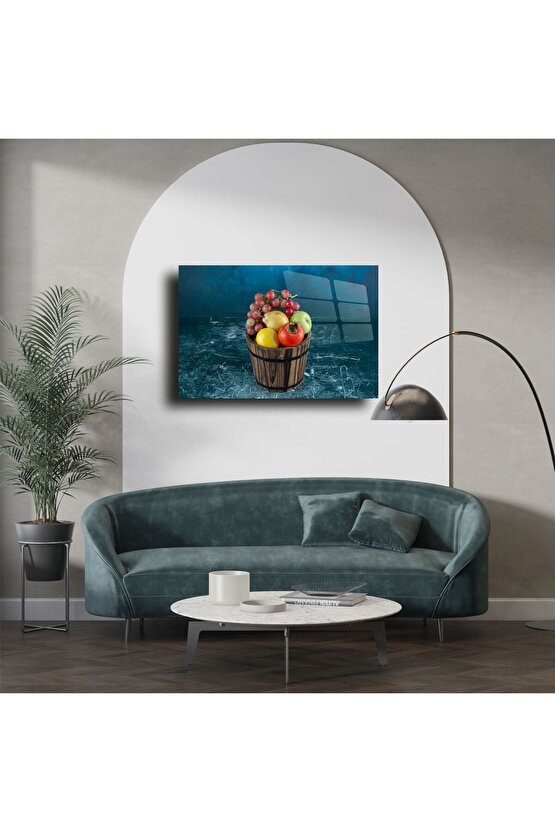 Rustik Meyve Kovası Tasarımlı Temperli Cam Tablo