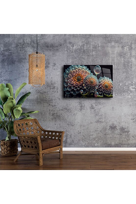 Modern Soyut Çiçek Tasarımlı Cam Tablo