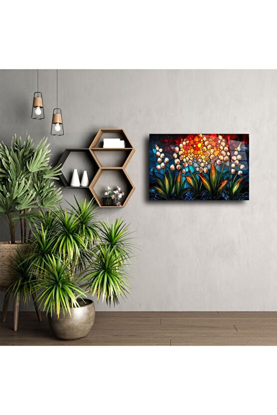 El Yapımı Renkli Cam Mozaik Lale Tablosu