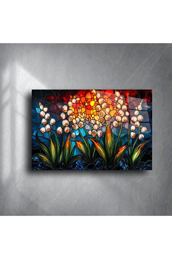 El Yapımı Renkli Cam Mozaik Lale Tablosu
