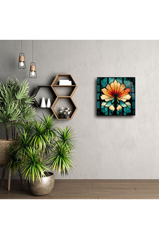 Renkli Cam Mozaik Çiçek Tablosu