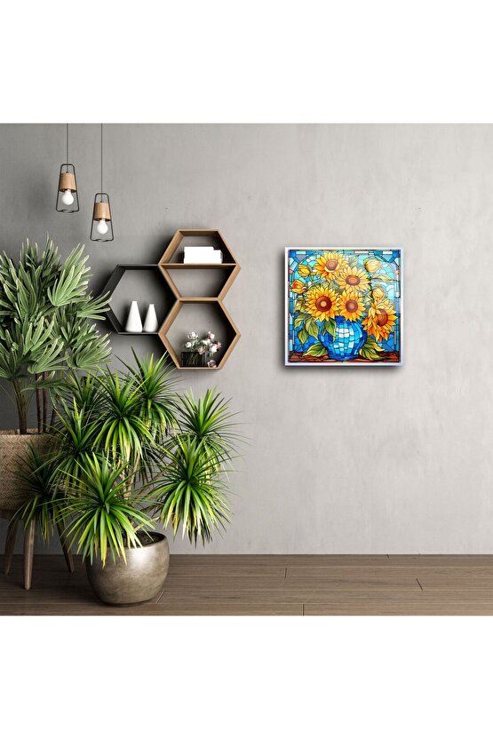 Renkli Ayçiçekli Cam Tablo