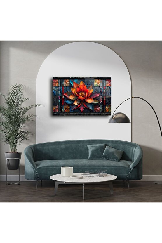 Lotus Çiçeği Mandala Vitray Duvar Sanatı