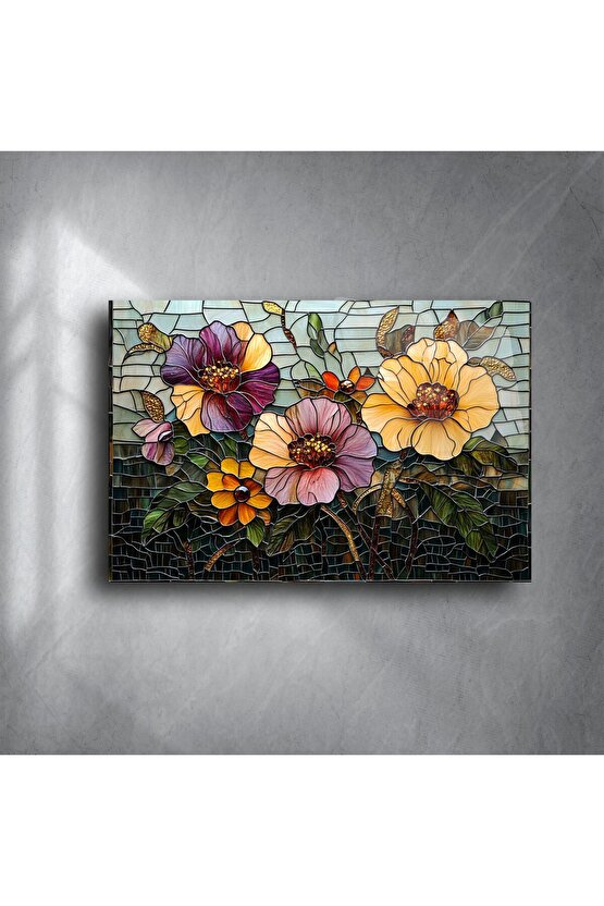 El Yapımı Renkli Cam Mozaik Çiçek Tablo